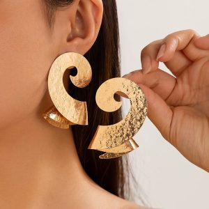 Golden Swirl Curl Statement Earrings
