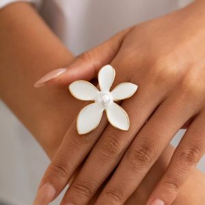 White Petal Flower Statement Ring