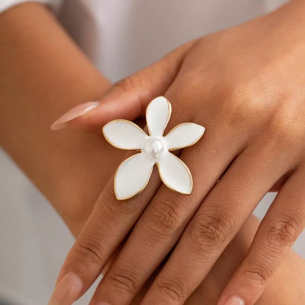 White Petal Flower Statement Ring